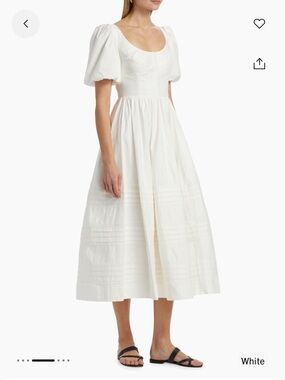 Reformation White Midi Cotton Poplin Skirt with Pintuck Detail